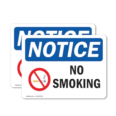 Signmission No Smoking OSHA Notice Sign, Vinyl Decal, 14in W x 10in L, 2PK OS-2PACK-NS-D-1014-L-16187